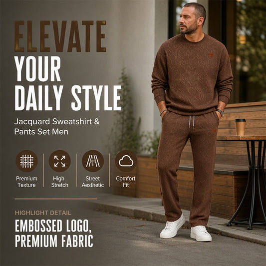 Hot Sale 50% OFF🔥Men's Jacquard Letter Sweatshirt & Drawstring Pants Set