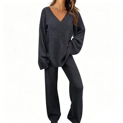 Hot Sale 50% OFF💖Women's Knit V-Neck Sweater & Wide-Leg Pants Set