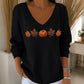 🌸Hot Sale 50% OFF💖Women's Pumpkin Print V-Neck Long Sleeve Top