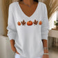 🌸Hot Sale 50% OFF💖Women's Pumpkin Print V-Neck Long Sleeve Top