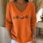 🌸Hot Sale 50% OFF💖Women's Pumpkin Print V-Neck Long Sleeve Top