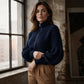 Women's Lantern Sleeve Zip-Up Knit Sweater – Elegant Sleeves, Cozy Fit, Everyday Style