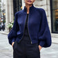 Women's Lantern Sleeve Zip-Up Knit Sweater – Elegant Sleeves, Cozy Fit, Everyday Style