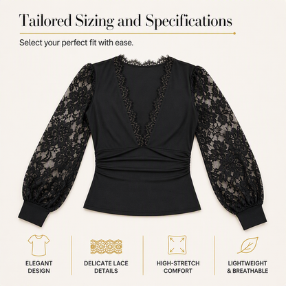 🌸Hot Sale 50% OFF💖Women's Deep V-Neck Lace Long Sleeve Top