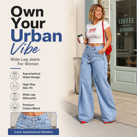 🔥HOT SALE 50% OFF🎁Women's Trendy Asymmetric Overlap Wide-Leg Jeans