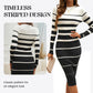 💃Bodycon Fit, Confident Curves🧶 Women's Striped Knit Dress – Hugs Your Silhouette, Flattering & Polished ✨
