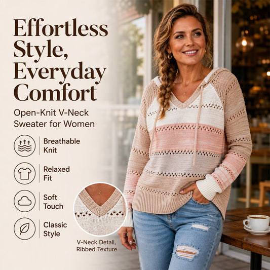 🌸Hot Sale 50% OFF💖Women's Color Block Hollow-Out Knit Hoodie