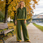 Women's Colorblock Long Sleeve Top & Wide-Leg Pants Set