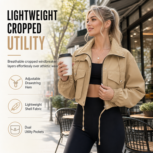 Women's Solid Color Short Zip Up Windbreaker Fall Coat