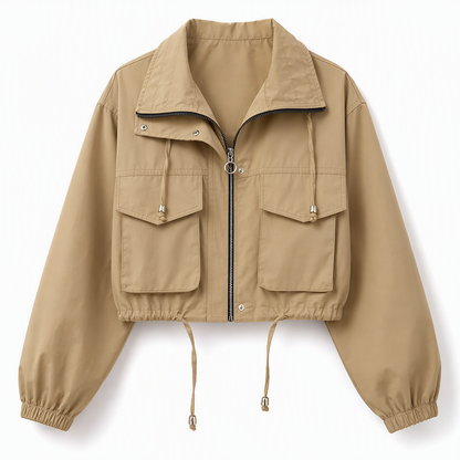 Women's Solid Color Short Zip Up Windbreaker Fall Coat