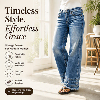 🌸Hot Sale 50% OFF💖Women's Vintage Wide-Leg Jeans with Raw Hem