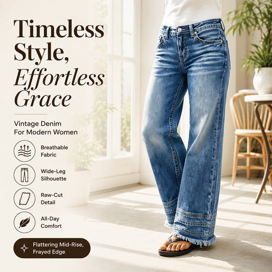 🌸Hot Sale 50% OFF💖Women's Vintage Wide-Leg Jeans with Raw Hem