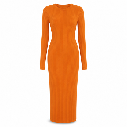 💖Black Friday Mega Deal – 50% off!💖🌹 Women's Long Sleeve Rib Knit Crewneck Bodycon Maxi Dress