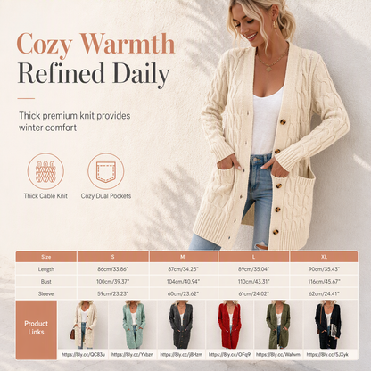 🌸LAST DAY 50% OFF🌸Women's Long Single Breasted Knitted Cardigan Sweater Casual Outerwear Coat for Autumn and Winter