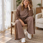 Women's Gingham Long Sleeve Top & Wide-Leg Pants Set