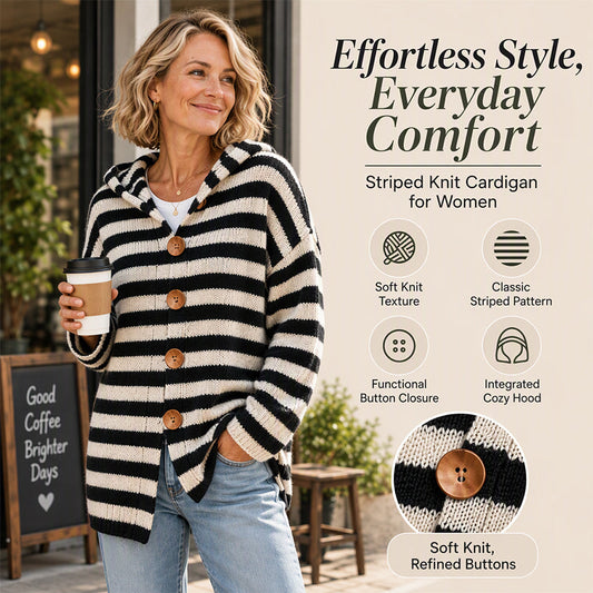🌸Hot Sale 50% OFF💖Women's Striped Hooded Knit Cardigan