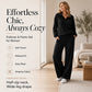 🖤Black Friday Sale:50% OFF🖤 ☁️ Women's Half-Zip Lapel Top and Wide-Leg Pants Set