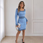 💖Black Friday Mega Deal – 50% off!💖Women's Elegant Square Neck Knit Bodycon Dress