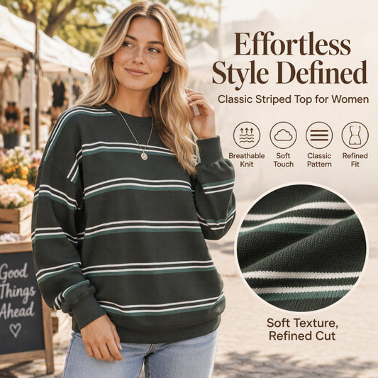 🌸Hot Sale 50% OFF💖Women's Casual Crewneck Striped Top