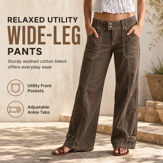 🌸Hot Sale 50% OFF💖Women's Washed Cotton Blend Utility Wide Leg Pants with Contrast Stitching