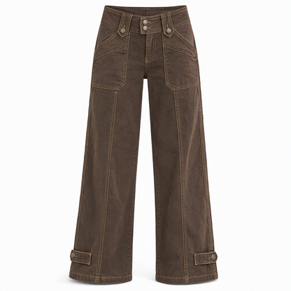 🌸Hot Sale 50% OFF💖Women's Washed Cotton Blend Utility Wide Leg Pants with Contrast Stitching