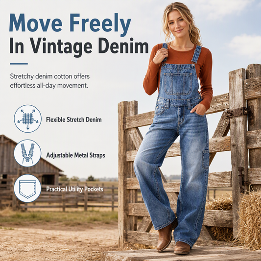 💖50% off!💖 👖Women's Stretchy Denim Overalls Wide Leg Jumpsuit with Adjustable Straps