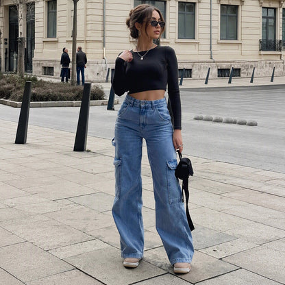 🌸Hot Sale 50% OFF💖Women's High-Waisted Stretch Denim Cargo Pants