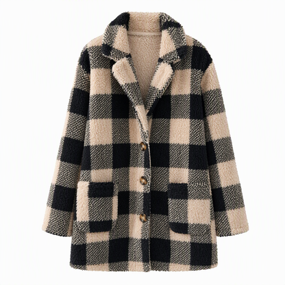 ✨ Retro & Warm 🍂 Women's Long Sleeve Plaid Faux Shearling Hooded Coat – Loose Casual Winter Outerwear 🧥 Short Facebook Headline