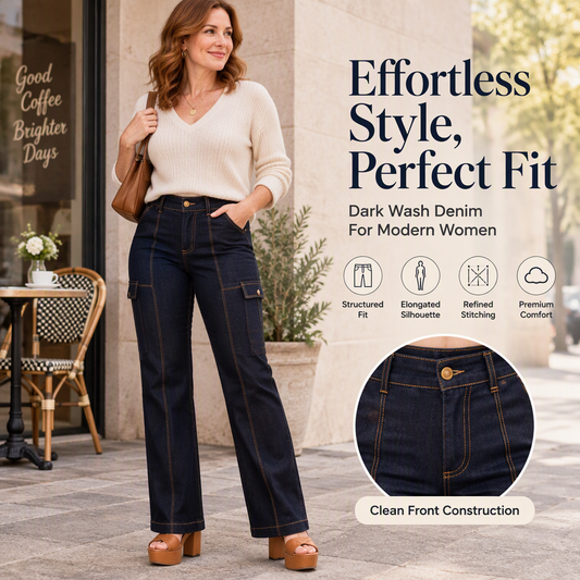 ⚡Free Shipping🖤Women's High Waisted Contrast Stitching Wide-Leg Jeans