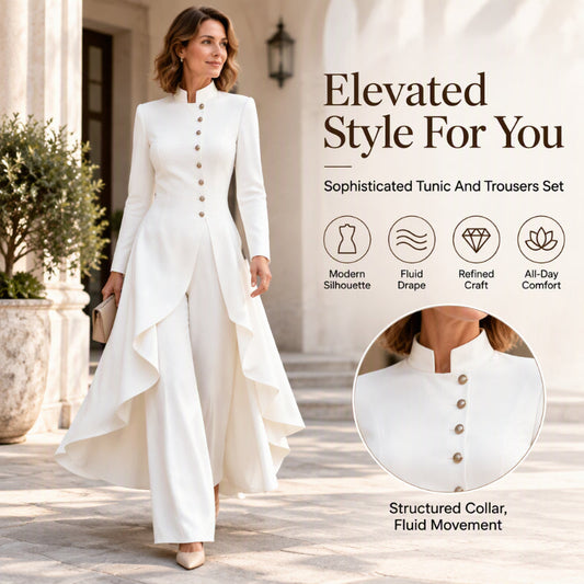 💖Black Friday Mega Deal – 50% off!💖💜Free Shipping🖤Women's Elegant Longline Coat and Wide-Leg Pants Set