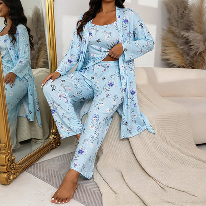 Women's Elegant Floral 3-Piece Pajama Set