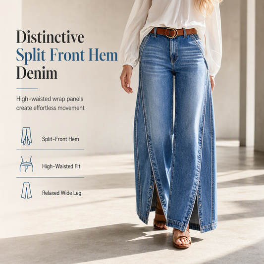 Women's High Waisted Wide Leg Jeans with Split Hems