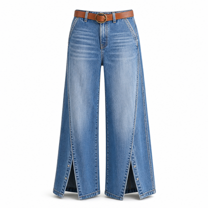 Women's High Waisted Wide Leg Jeans with Split Hems
