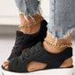 Summer Warm-Up Prromotion-Contrast Paneled Cutout Lace-up Muffin Sandals