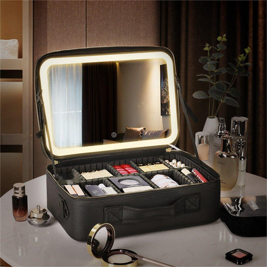 ⏳🎁🎄Christmas 50% OFF🎄🎁Free Shipping-Travel Makeup Organizer Bag with Light Up LED Mirror