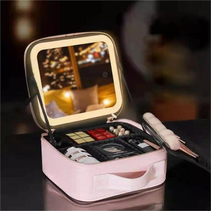⏳🎁🎄Christmas 50% OFF🎄🎁Free Shipping-Travel Makeup Organizer Bag with Light Up LED Mirror
