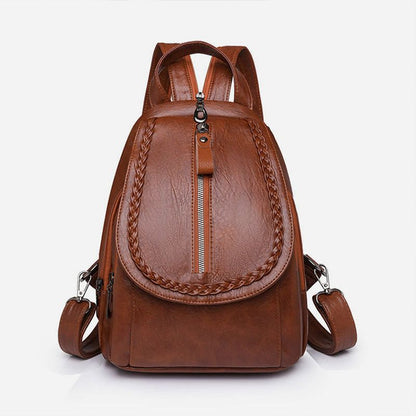 Women's Braided Clamshell Leather Backpack Convertible Crossbody Bag - Gift Choice
